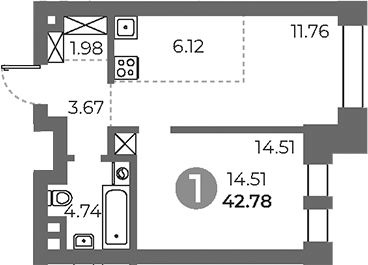 2-комн., 42.78 м², 18/24 этаж, ЖК «Павелецкая от Гранель»