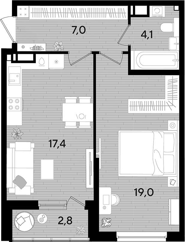 1-комн., 47.5 м², 11/16 этаж, ЖК «DОГМА ПАРК»
