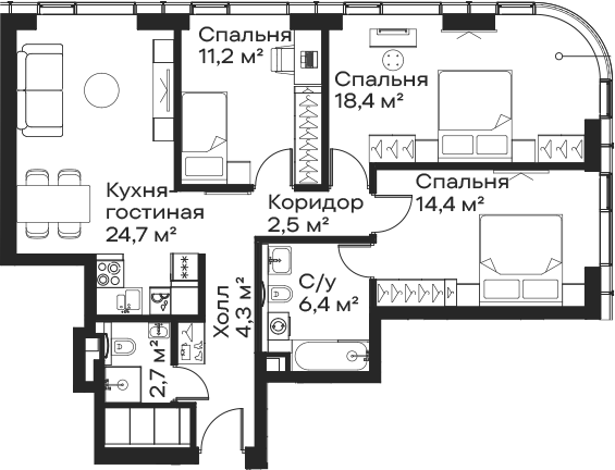 4+ комнаты, 84.6 м², 51/59 этаж, ЖК «Сити Бэй»