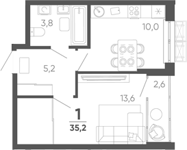1-комн. квартира, 32.6 м² в ЖК Барса — фото 2