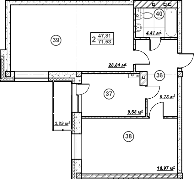2-комн., 71.53 м², 3/3 этаж, ЖК «Ликино»