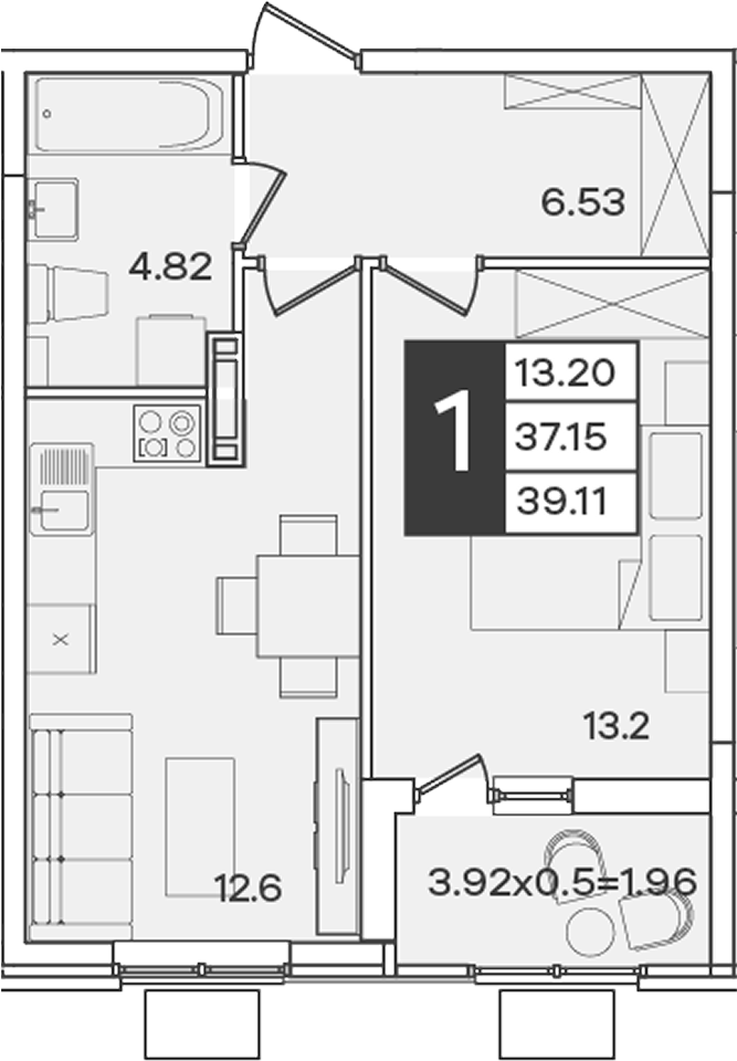 1-комн., 37.15 м², 7/9 этаж, ЖК «Сюжеты»