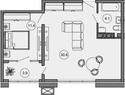 2-комн. квартира, 46 м² в ЖК Гостиничный комплекс GREENMONT — фото 2