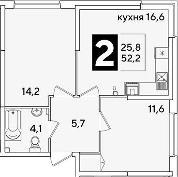 3-комн. квартира, 52.2 м² в ЖК Самолет — фото 2