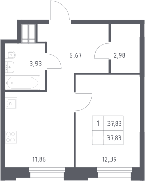 1-комн., 37.83 м², 5/23 этаж, ЖК «Тропарево Парк»