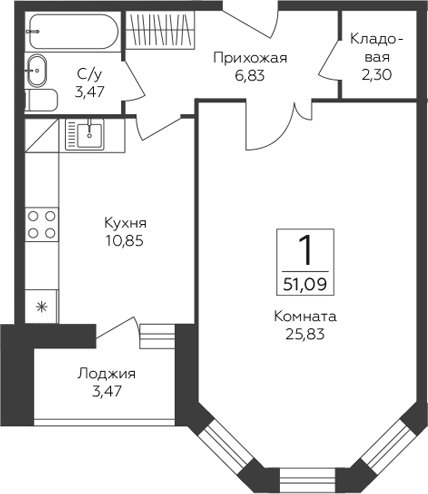 1-комн., 49.35 м², 13/19 этаж, ЖК «Пахра Сити»