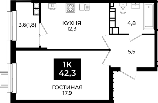 1-комн., 40.5 м², 14/24 этаж, ЖК «Первый. ГК ЮгСтройИнвест»