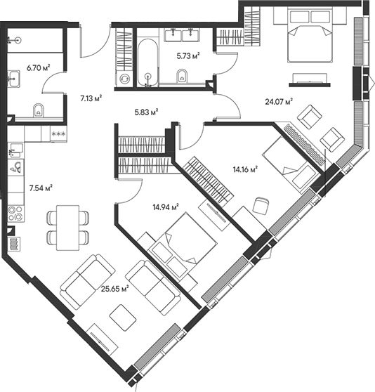 4+ комнаты, 111.75 м², 33/47 этаж, ЖК «Джойс»