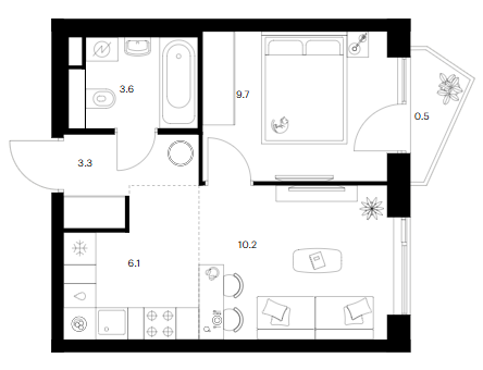 2-комн., 32.9 м², 3/31 этаж, ЖК «Мичуринский парк»