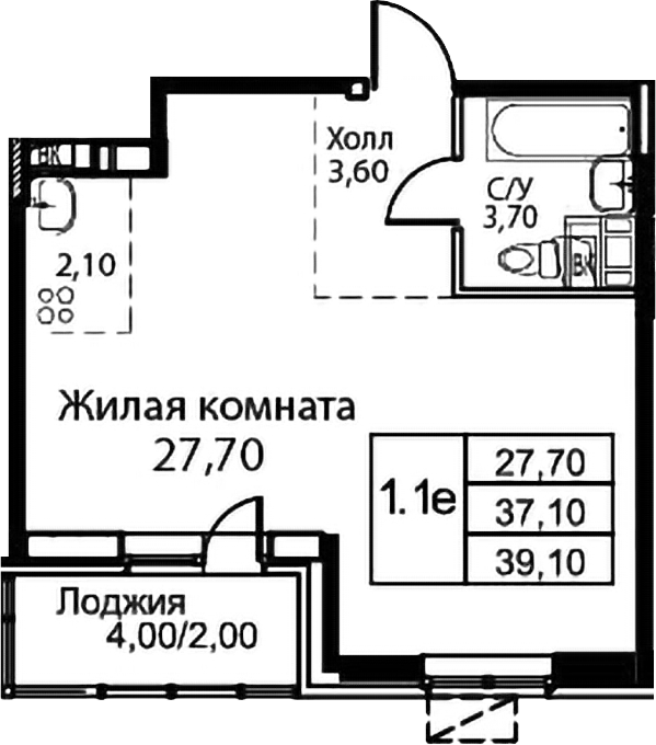 Студия, 37.1 м², 11/12 этаж, ЖК «Кашинцево»