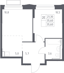 2-комн., 35.6 м², 22/24 этаж, ЖК «Квартал Строгино»