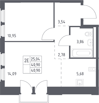 2-комн., 40.9 м², 9/17 этаж, ЖК «Космический Квартал»