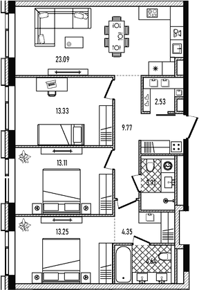 4+ комнаты, 87.78 м², 21/33 этаж, ЖК «Репаблик»