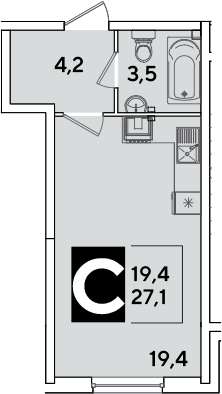 Студия квартира, 27.1 м² в ЖК Самолет — фото 2