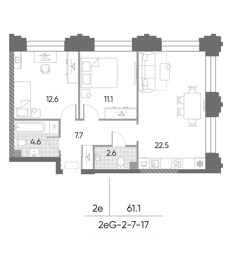 3-комн., 61.1 м², 7/43 этаж, ЖК «ЗилАрт»