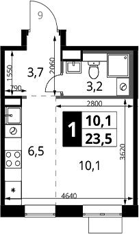 Студия, 23.5 м², 12/17 этаж, ЖК «1-й Химкинский»