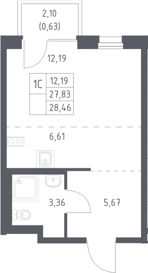 Студия, 27.83 м², 3/9 этаж, ЖК «Новое Внуково»