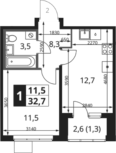 2-комн., 31.4 м², 10/18 этаж, ЖК «1-й Ясеневский»