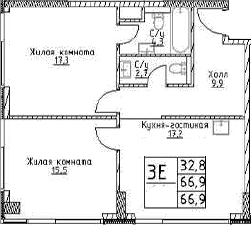 3-комн., 66.9 м², 8/29 этаж, ЖК «Наметкин Тауэр»