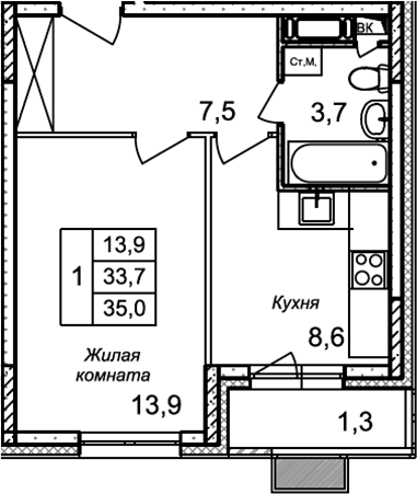 1-комн. Квартал Светлый
