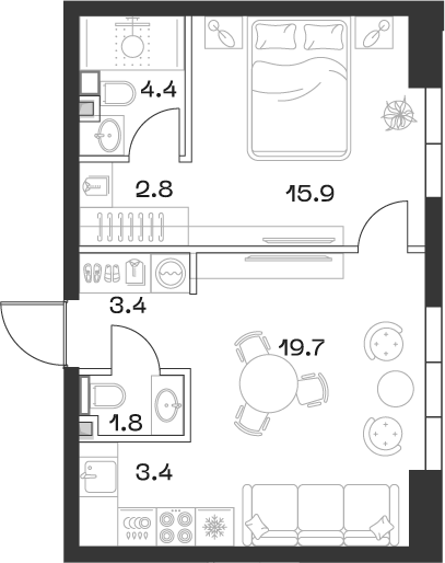 2-комн., 51.9 м², 13/18 этаж, ЖК «SHIFT»