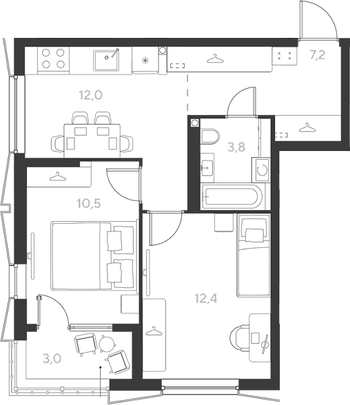 2-комн., 45.9 м², 2/9 этаж, ЖК «Ридз»