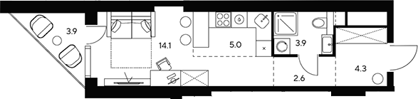 Студия, 29.9 м², 18/46 этаж, ЖК «НЕКСУС от Аквилон»