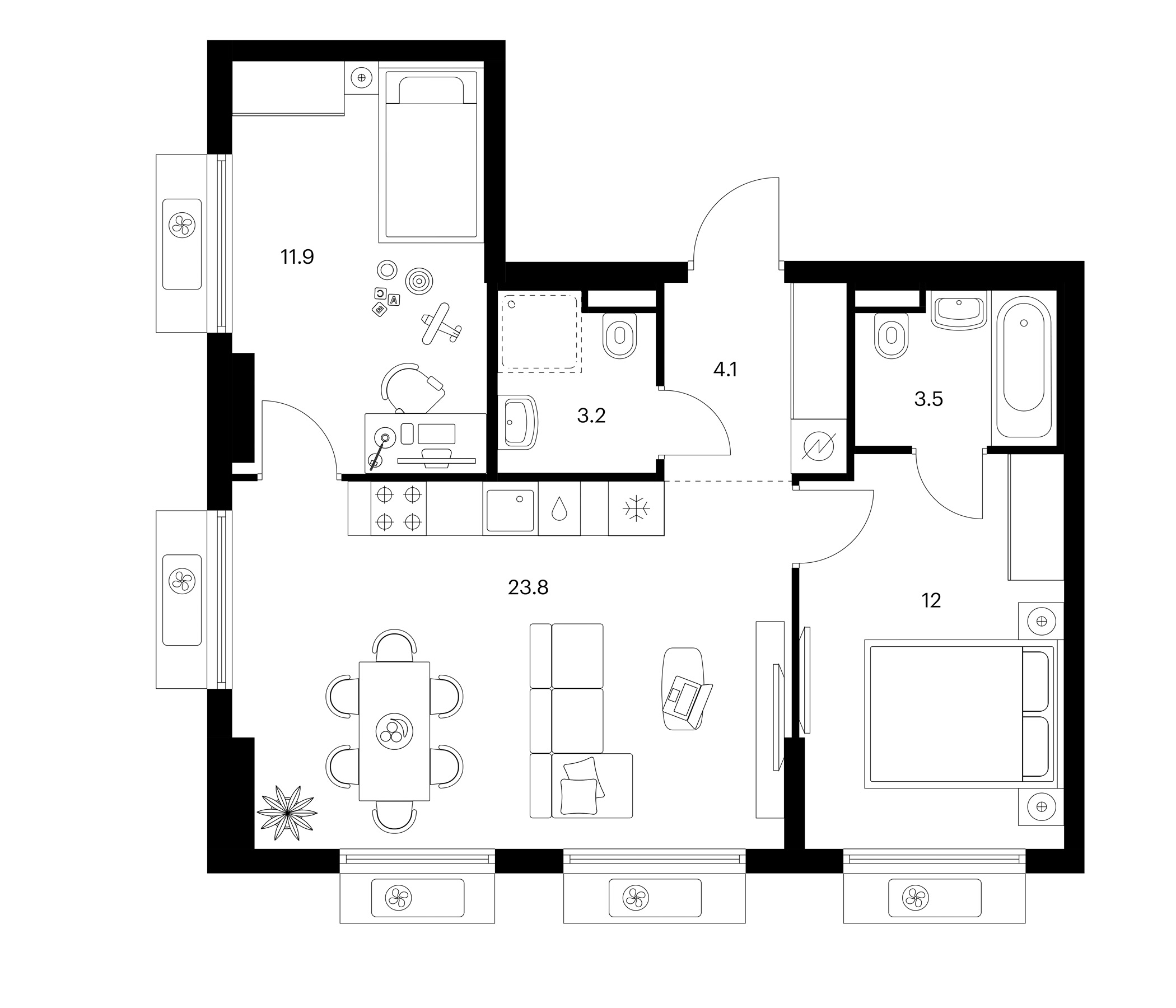 2-комн., 58.5 м², 11/15 этаж, ЖК «Белая Дача парк»