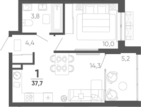 1-комн. квартира, 32.5 м² в ЖК Барса — фото 2