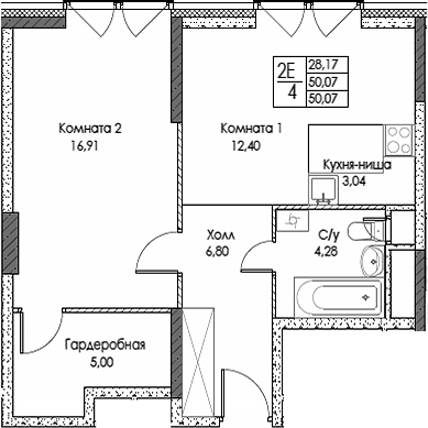 2-комн., 48.43 м², 16/20 этаж, ЖК «ЭВОПАРК Сокольники»