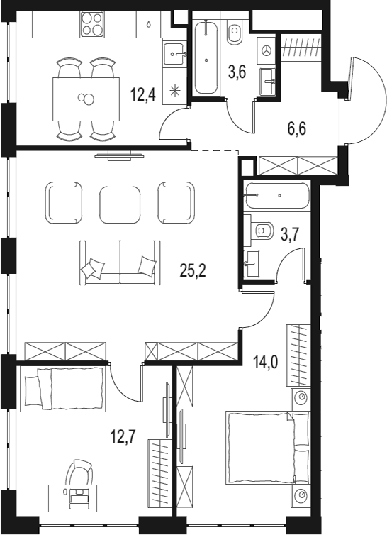 3-комн., 78.2 м², 30/42 этаж, ЖК «Левел Мичуринский»