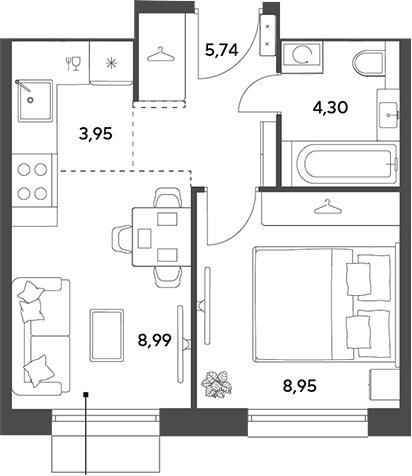 2-комн., 31.93 м², 5/12 этаж, ЖК «Публицист»