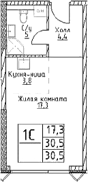 Студия, 30.5 м², 10/29 этаж, ЖК «Наметкин Тауэр»
