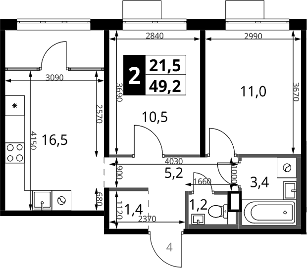2-комн., 49.2 м², 5/6 этаж, ЖК «1-й Химкинский»