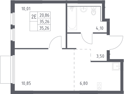 2-комн., 35.26 м², 17/17 этаж, ЖК «Пригород Лесное»