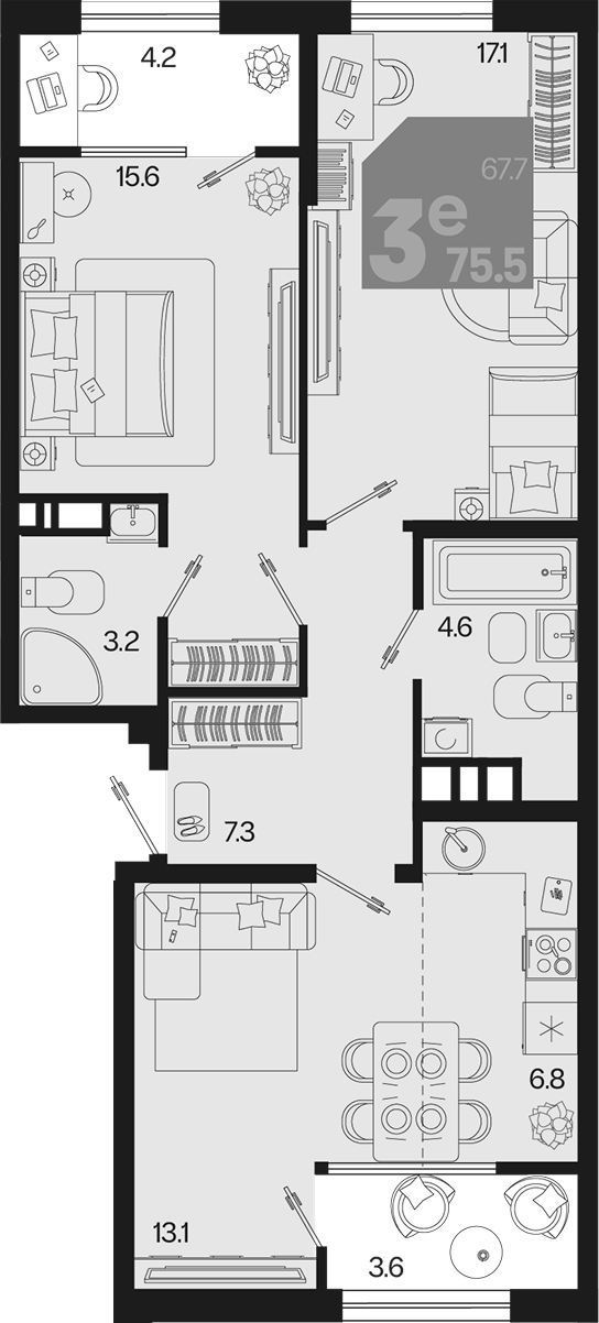 3-комн. квартира, 67.7 м² в ЖК Первое место — фото 2