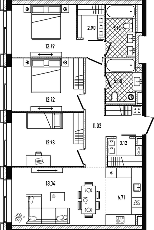 4+ комнаты, 90.56 м², 31/33 этаж, ЖК «Репаблик»