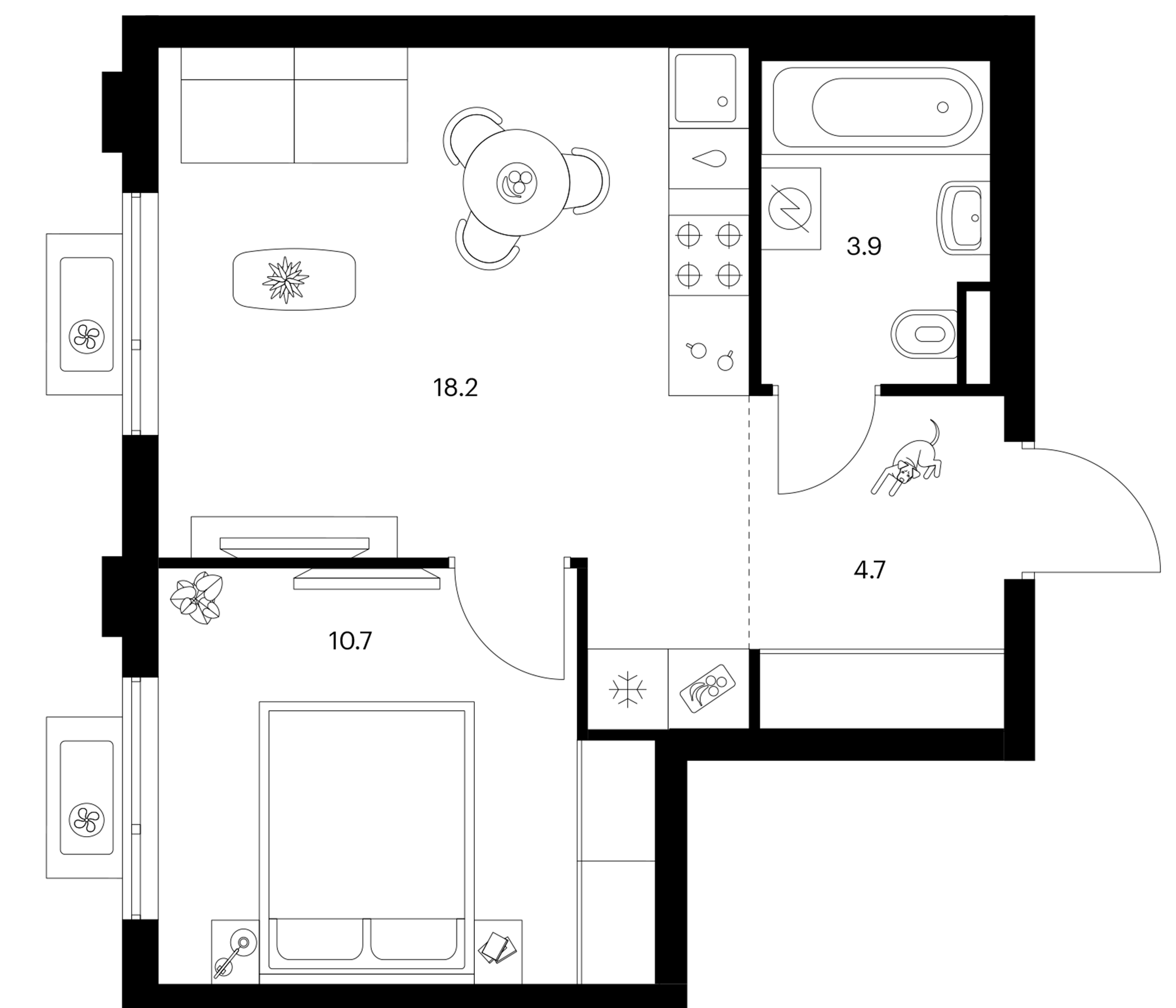 1-комн., 37.5 м², 11/18 этаж, ЖК «Белая Дача парк»