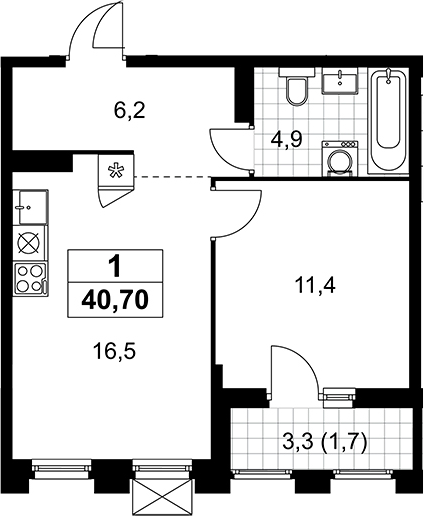 2-комн., 39.1 м², 20/22 этаж, ЖК «Деснаречье»
