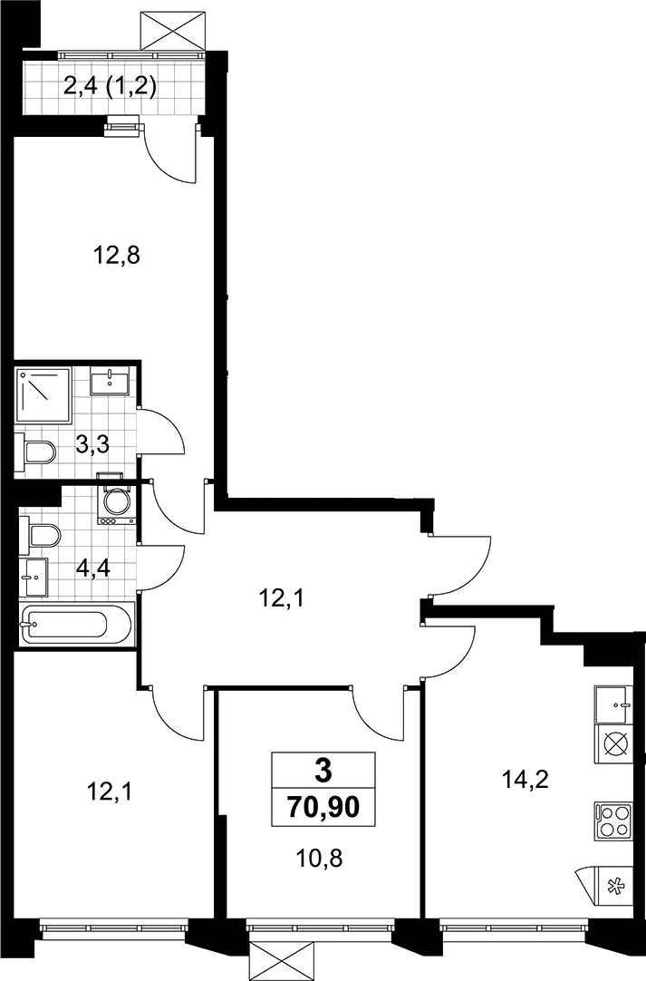 4+ комнаты, 69.7 м², 9/16 этаж, ЖК «Деснаречье»