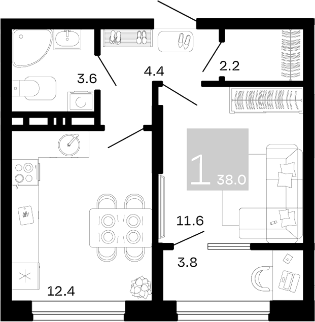 1-комн. квартира, 34.2 м² в ЖК Хозяин Морей — фото 2