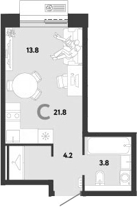 Студия, 21.8 м², 4/12 этаж, ЖК «Страна.Заречная»