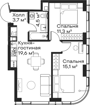 3-комн., 54.2 м², 44/59 этаж, ЖК «Сити Бэй»
