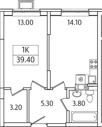 1-комн., 39.4 м², 6/21 этаж, ЖК «Видный Берег 2.0»