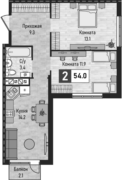 2-комн. Живописный