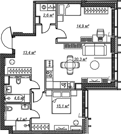 3-комн., 75.6 м², 42/59 этаж, ЖК «Веер»