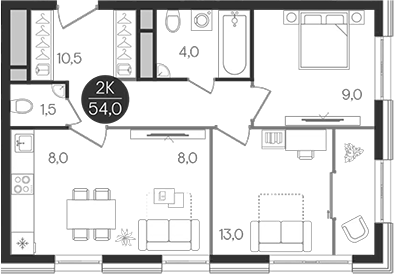 3-комн., 54 м², 22/32 этаж, ЖК «Кантемировский»