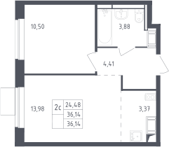 2-комн., 36.14 м², 11/12 этаж, ЖК «Пятницкие Луга»