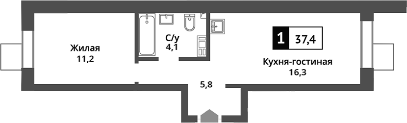 2-комн., 37.4 м², 4/9 этаж, ЖК «Никольский квартал Отрада»
