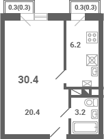 1-комн., 29.8 м², 3/4 этаж, ЖК «Южная Долина»